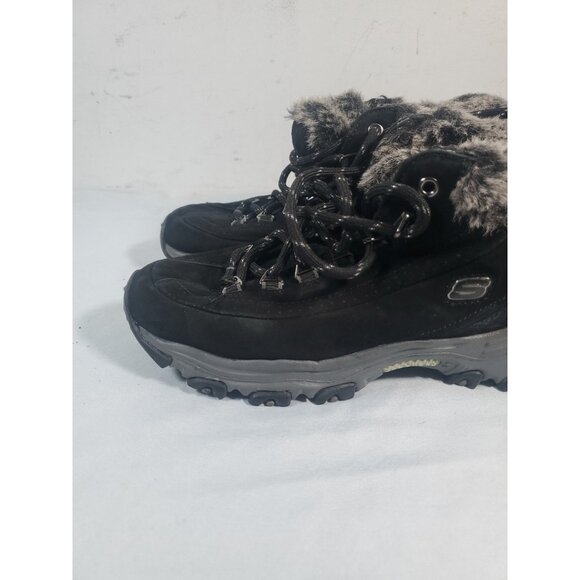 SKECHERS Winter Snow Boot Women 7.5 Brown Leather Faux Fur Lined Lace Up - Picture 11 of 16